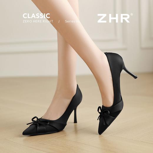 ZHR尖头绸缎帮面蝴蝶结8.5cm增高细跟鞋2026春新款通勤百搭高跟鞋 商品图7