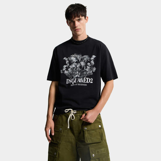 DSQUARED2 男士猴子图案印花棉质圆领短袖T恤 黑色 S74GD1545 D20106 900 商品图3
