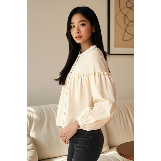 米思阳新款设计感圆领衬衫洋气显瘦韩版上衣女7Y25CC4776 商品图3