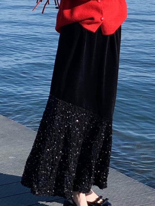 【百图lulu定制】【虞美人闪光裙】鱼尾 亮片 点缀 丝绒鱼尾裙 商品图2