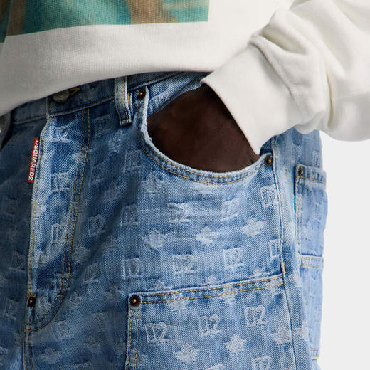 DSQUARED2 男士全身字母组合标志浅色水洗宽松工装牛仔裤 蓝色 S74LB1886 D30023 470 商品图2