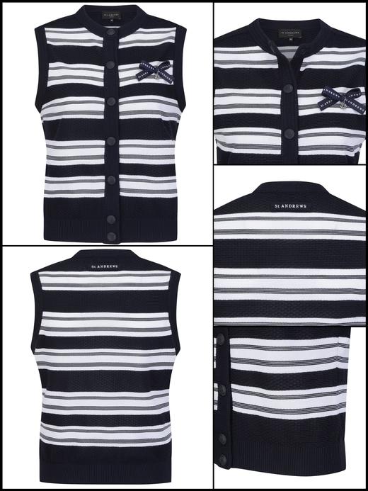 St家新款女士条纹蝴蝶结🎀胸针针织背心小开衫来啦！本季主打薄款小背心，快来省钱！料子绝好！这组纱线，来自于🇯🇵最负盛名的功能纱线供应商， 也同时提供给一线顶奢，依然是老渠道出品！ 商品图4