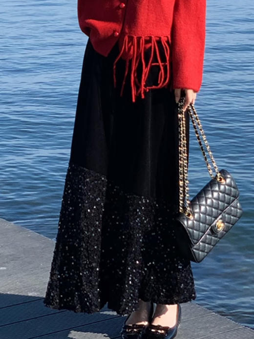 【百图lulu定制】【虞美人闪光裙】鱼尾 亮片 点缀 丝绒鱼尾裙 商品图1