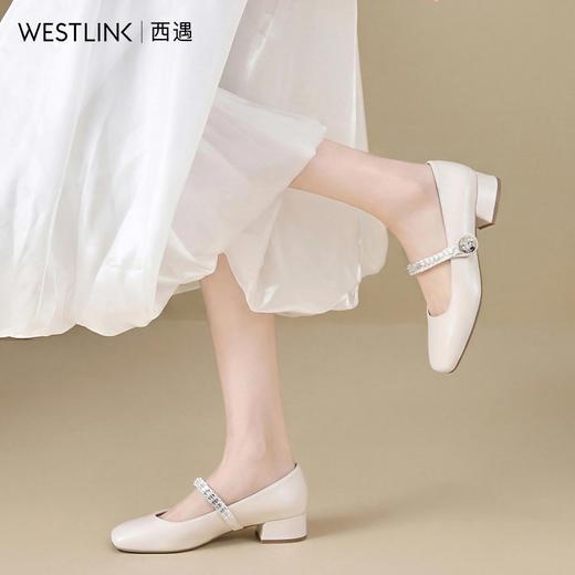 西遇玛丽珍鞋女2026春季新款一脚蹬浅口单鞋水钻绊带方头小皮鞋V0166215 商品图3