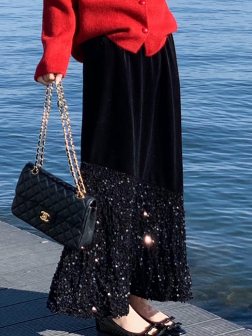 【百图lulu定制】【虞美人闪光裙】鱼尾 亮片 点缀 丝绒鱼尾裙 商品图0