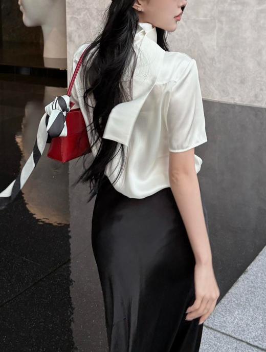 女款系带丝质短袖衬衫ba008 商品图3