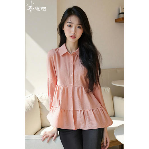 米思阳 时尚韩系单排扣宽松减龄A摆衬衫通勤上衣女4330 商品图3