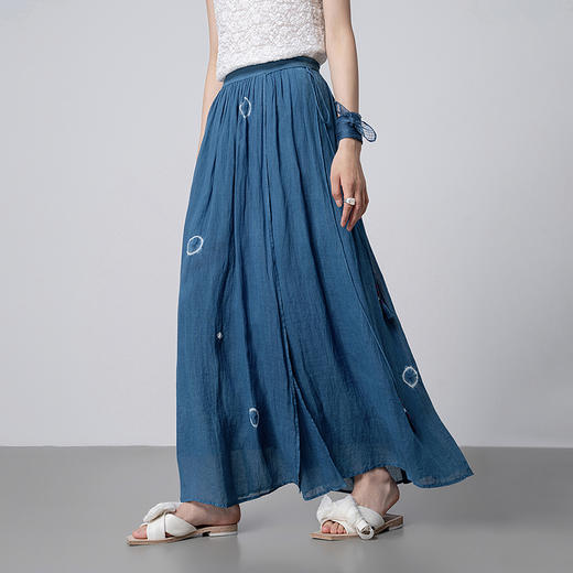 【林栖设计小店】植物染色|植物蓝手工流苏腰绳苎麻2026春新款宽松半身裙1961140 商品图0