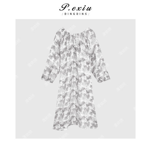 04-2潘依绣丁丁宠粉法式优雅风印花一字领连衣裙Q9872 商品图1