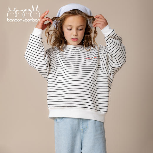 简约刺绣条纹卫衣 商品图2