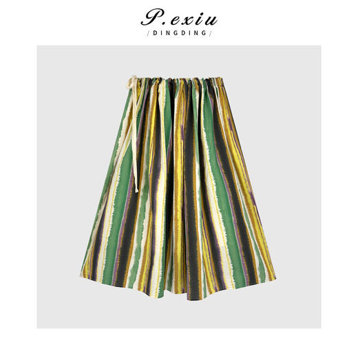 04-1潘依绣丁丁宠粉复古百搭抽绳竖条纹半身裙Q16418 商品图0