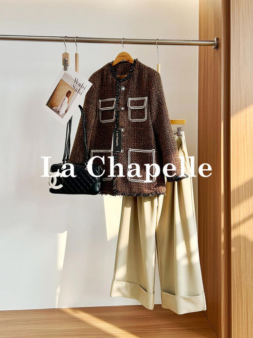 专柜实拍【财阀千金风】拉夏贝尔/La Chapelle轻奢重工！羊毛混纺气质圆领法式撞色粗花呢香风外套 商品图4
