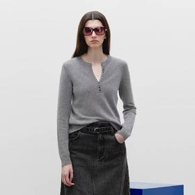 贝壳扣毛衣！26秋冬新款格雷系套头羊毛针织衫纽扣门襟V领上衣！