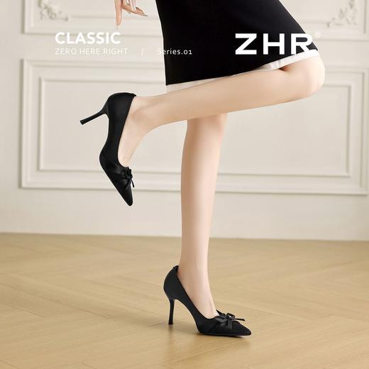 ZHR尖头绸缎帮面蝴蝶结8.5cm增高细跟鞋2026春新款通勤百搭高跟鞋 商品图9