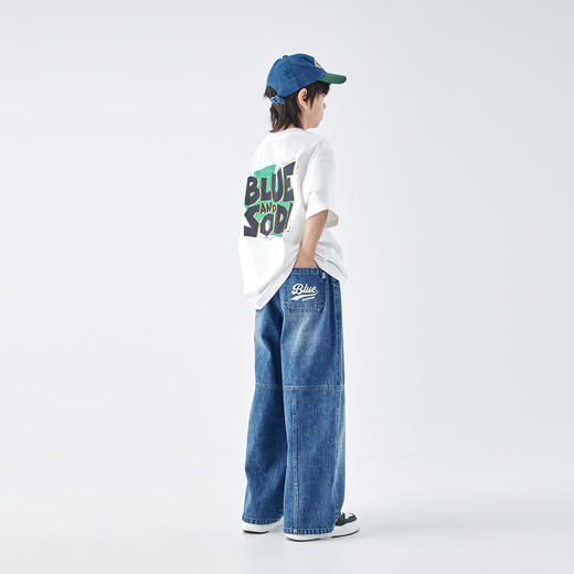 【代发】蓝汽水男童长裤青少年阔腿宽松直筒牛仔裤子海军蓝 商品图3