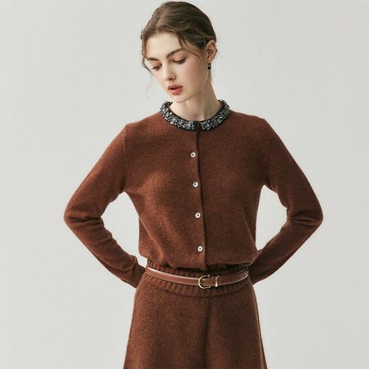 「高货rig」洛诗琳轻奢重工钉珠羊绒衫2025秋冬新款圆领显瘦针织毛衣外套 商品图1