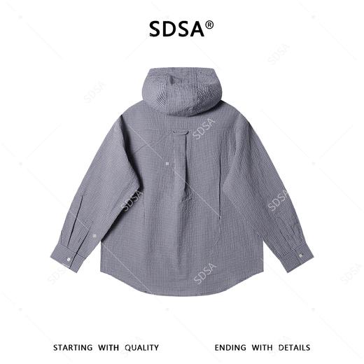 61066SDSA男士春夏新款痞帅男装美式格子纽扣抽绳连帽衬衫百搭宽松衬衣 商品图5