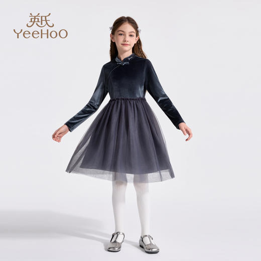 【英氏】【丝绒质感公主裙】【110-160】女童新中式连衣裙 商品图8