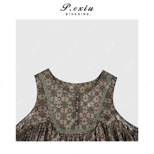 04-3潘依绣丁丁宠粉复古印花无袖背心连衣裙Q09837 商品图2