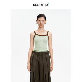 SELFWHO天丝亚麻混纺复古绿色吊带背心女2026春新款高弹显瘦上衣