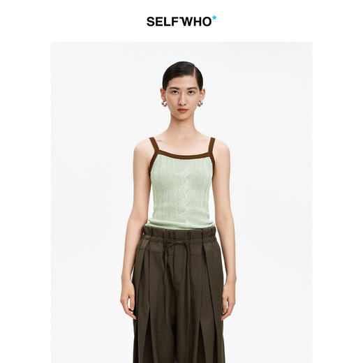 SELFWHO天丝亚麻混纺复古绿色吊带背心女2026春新款高弹显瘦上衣 商品图0