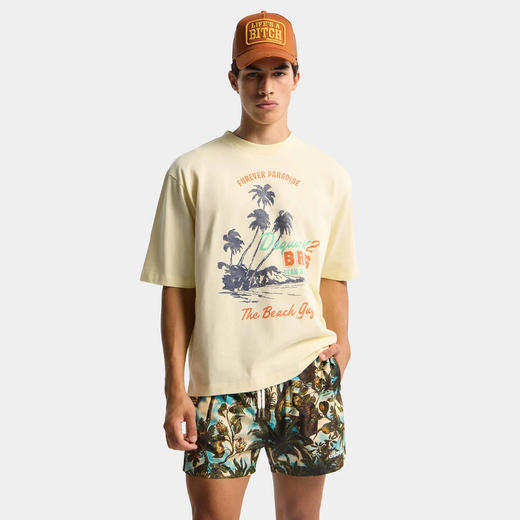 DSQUARED2 男士复古风格图案印花棉质圆领短袖宽松T恤 淡黄色 S74GD1547 D20106 171 商品图2