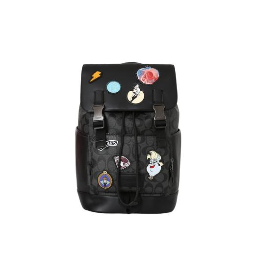 经典老花抽绳卡扣开合卡通徽标贴饰 织物拼牛皮 书包背包双肩包 大号 男款 黑色 商品图1