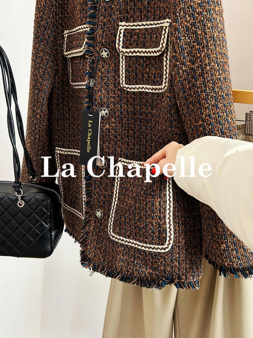 专柜实拍【财阀千金风】拉夏贝尔/La Chapelle轻奢重工！羊毛混纺气质圆领法式撞色粗花呢香风外套 商品图5