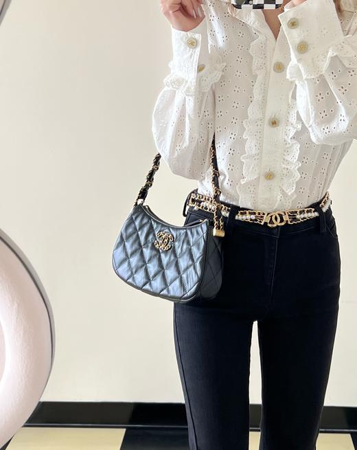 香奈儿 23K 19系列腋下包 菱格皮穿链 牛皮 腋下手提单肩包（LZ） 商品图5