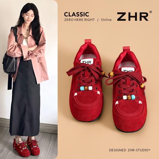 ZHR红色内增高阿甘鞋女鞋2026春季新款平底运动休闲鞋百搭德训鞋 商品图0