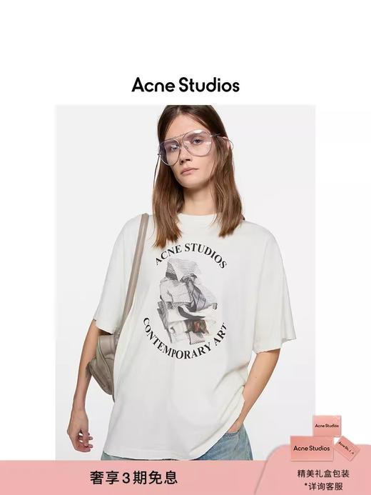 徽标大印花tee，宽松休闲半袖儿。白色图案圆领套头式t恤E012966 商品图6