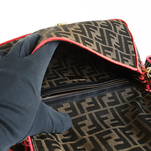 【95新】FENDI芬迪Baguette手袋8BR600中号老花拼红色Baguette法棍包单肩斜挎包女士270126AK34 商品图8