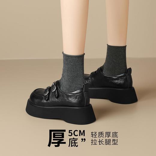 ZHR搭扣魔术贴厚底鞋2026新款英伦单鞋复古乐福鞋百搭圆头小皮鞋 商品图4