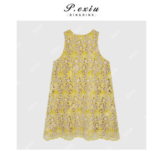 04-3潘依绣丁丁宠粉度假风重工提花刺绣V领连衣裙Q28911 商品图1