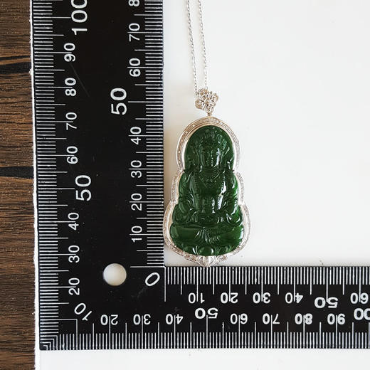 【天然正品】A货翡翠AU750白金镶钻镶天然细腻冰种满绿观音坐莲（平安安乐）翡翠吊坠项链53.0*27.0*9.0MM（皆取最大值）181125AH37 商品图3