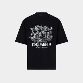 DSQUARED2 男士猴子图案印花棉质圆领短袖T恤 黑色 S74GD1545 D20106 900