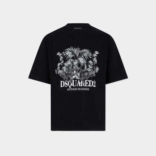 DSQUARED2 男士猴子图案印花棉质圆领短袖T恤 黑色 S74GD1545 D20106 900 商品图0