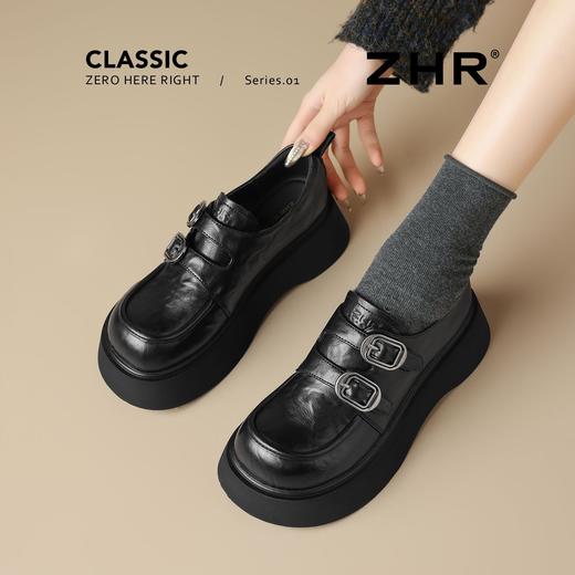 ZHR搭扣魔术贴厚底鞋2026新款英伦单鞋复古乐福鞋百搭圆头小皮鞋 商品图5