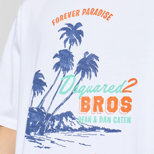 DSQUARED2 男士复古风格图案印花棉质圆领短袖宽松T恤 白色 S74GD1547 D20106 100 商品图3