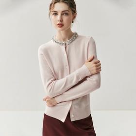 「高货rig」洛诗琳轻奢重工钉珠羊绒衫2025秋冬新款圆领显瘦针织毛衣外套