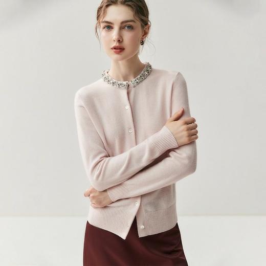 「高货rig」洛诗琳轻奢重工钉珠羊绒衫2025秋冬新款圆领显瘦针织毛衣外套 商品图0
