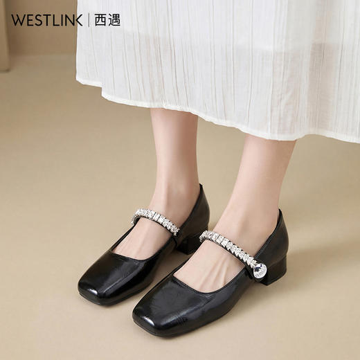 西遇玛丽珍鞋女2026春季新款一脚蹬浅口单鞋水钻绊带方头小皮鞋V0166215 商品图2