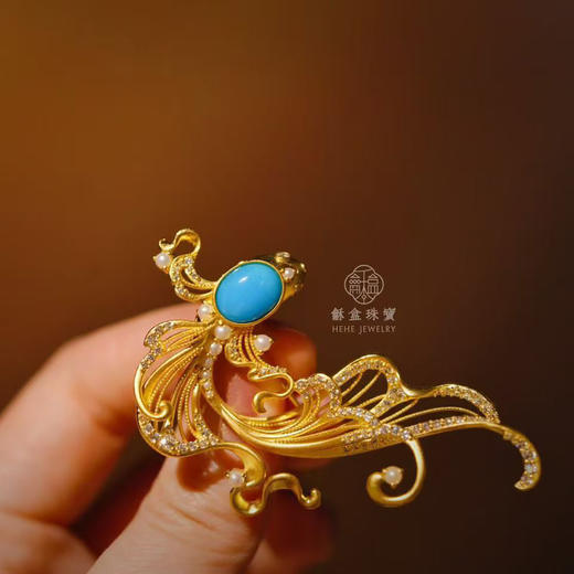 龢盒原创 暴力蓝美松银镶斗鱼胸针 商品图3