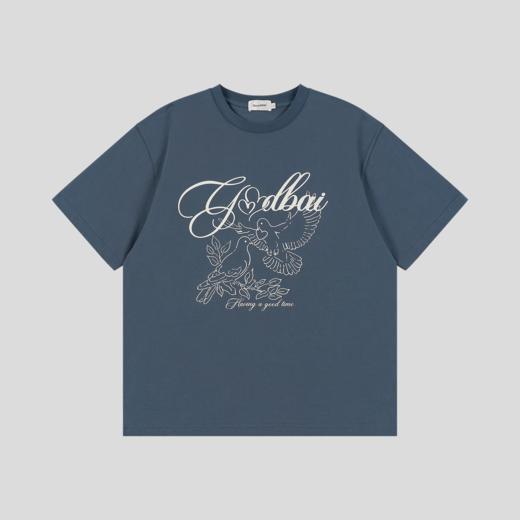 GOODBAI 春夏双鸽爱心撞色印花圆领休闲宽松百搭短袖T恤女 商品图3