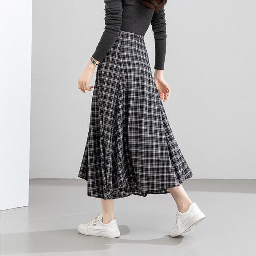 「高货xg」全新升级【铂金会员211/天猫279/差价68】(01739)洛诗琳不规则剪裁格子半身裙2026春季新款高腰显瘦A字大摆裙 商品图3
