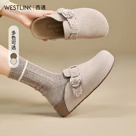 西遇复古厚底勃肯鞋半拖女2026春季新款包头拖鞋编织民俗风休闲鞋V0166254