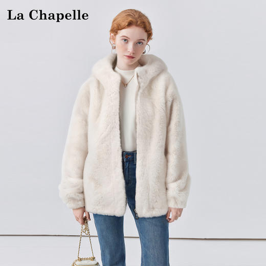 天猫同步【皮毛一体】拉夏贝尔/La Chapelle下摆抽绳毛毛连帽上衣外套轻奢高级感温暖厚实不显臃肿 商品图2