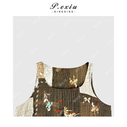 04-1潘依绣丁丁宠粉复古拼色优雅气质层次感连衣裙Q59841 商品图2