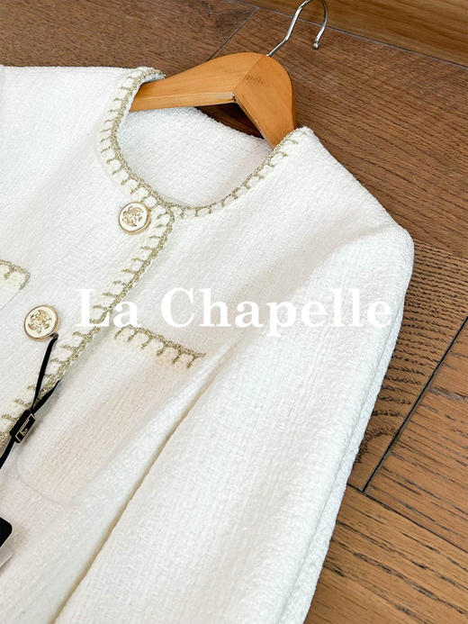 拉夏贝尔/La Chapelle轻奢！绵羊毛混纺气质圆领撞色小香风外套 商品图9