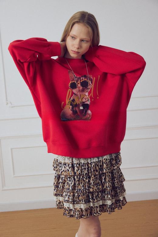 ANSUABEL 超好看红色炫酷猫咪休闲卫衣 22319 商品图1